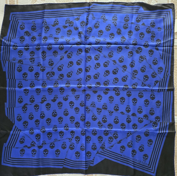 Alexander McQueen Biker Crashed Skull Silk Scarf Bright Blue Black - Picture 7 of 7